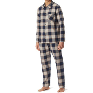 Schiesser heren pyjama geweven flanell ruit - naturel/blauw