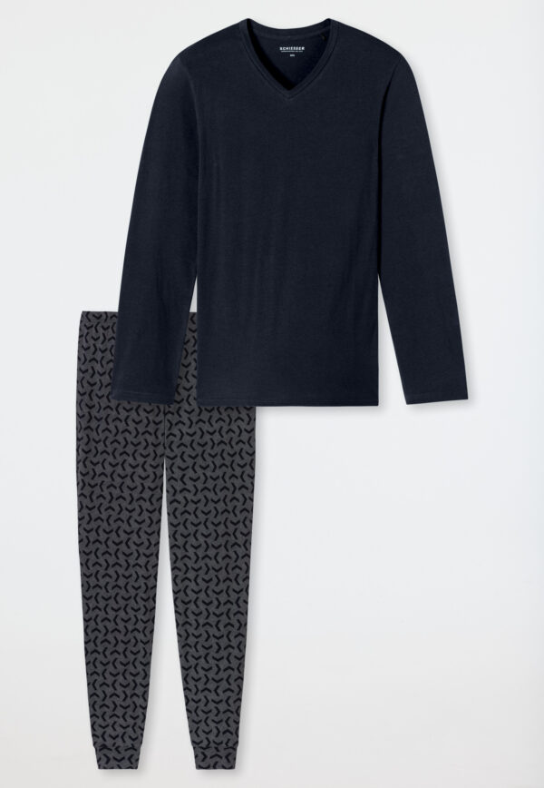 Schiesser heren pyjama lange mouw 181922 - nachtblauw/zigzag - Afbeelding 3