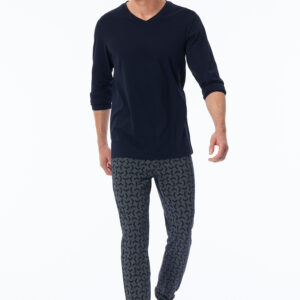 Schiesser heren pyjama lange mouw 181922 - nachtblauw/zigzag