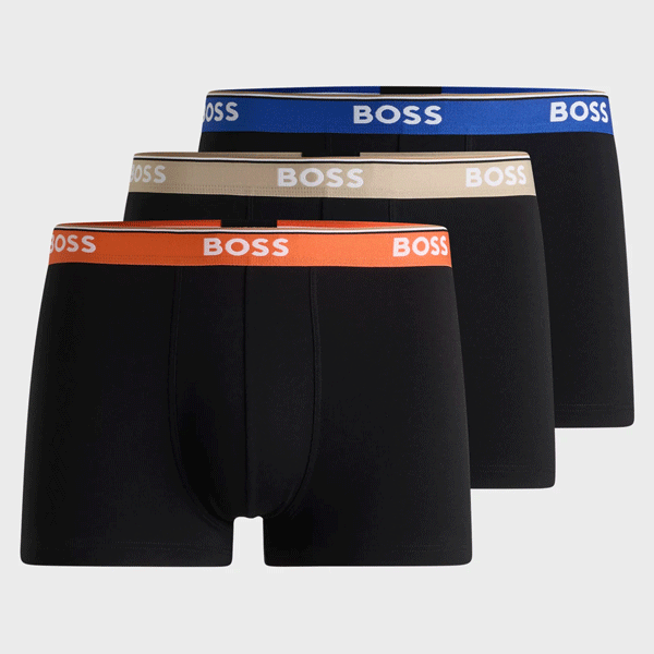 BOSS 3-pack Boxershorts Trunk - Zwart met gekleurde tailleband